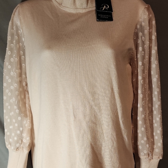 Adrianna Papell Tops - Adrianna Papell NWT Cream Blouse with Sheer Polka Dot Sleeves